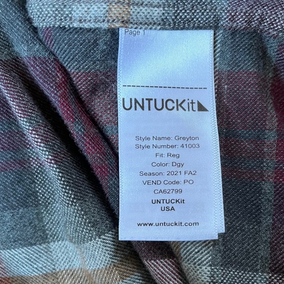 UNTUCKit Shirt Men’s 100% Cotton Greyton Flannel Button Up Long Sleeve XL - Picture 6 of 8